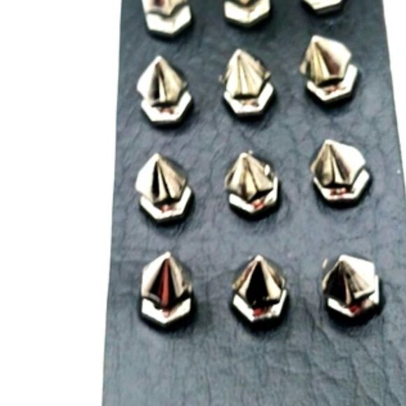 Triple Row + Double Row Black Spiked Vegan Leather Bracelets Set of 2 -New - Picture 11 of 12